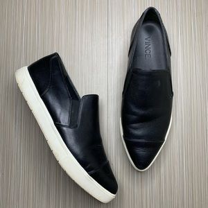 Vince Black Leather Paeyre Point Slip On Sneakers
